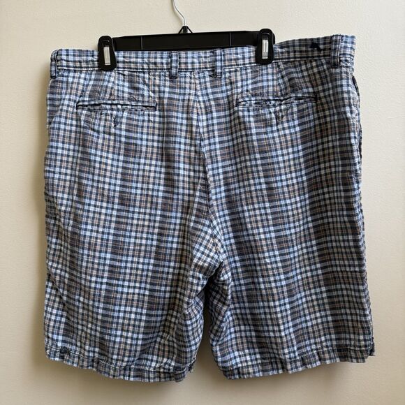 Tommy Bahama Mens Flat Front Shorts Blue & Tan Checked Size 40 - Picture 2 of 4